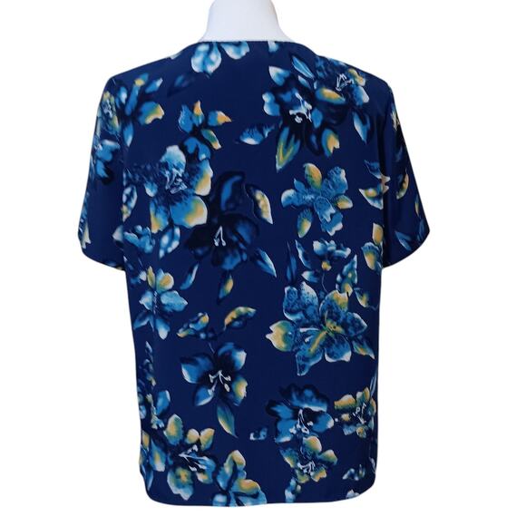 VINTAGE Norton McNaughton Beautiful Satin Blouse Top Shirt LG Bright Blue Floral - Picture 3 of 9